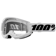 100% Strata 2 front view white goggle clear lens showing wide field of view