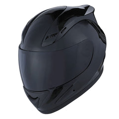 1Storm full-face helmet front view showing glossy black finish and smoked shield benefit: reduced glare