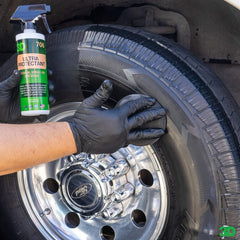 3D close-up of tire tread with deep black high-gloss finish benefit