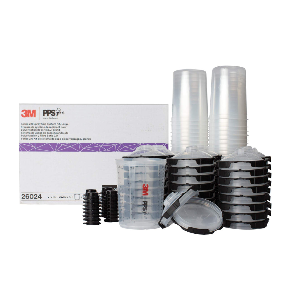 3M PPS 2.0 front kit view showing cup liners and lids for efficient mixing