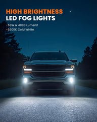 4X4FLSTC fog lights installed on Silverado bumper demonstrating direct-fit ease and improved lighting