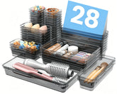 A-LuGei clear organizer set front view showing all 28 pieces and compartments