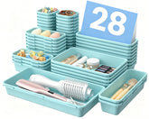 A-LuGei front view of clear 28-piece organizer showing entire kit and benefits
