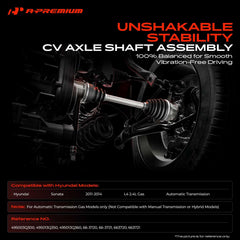 A-Premium left front CV axle full length showing correct fitment for Sonata benefit proper replacement