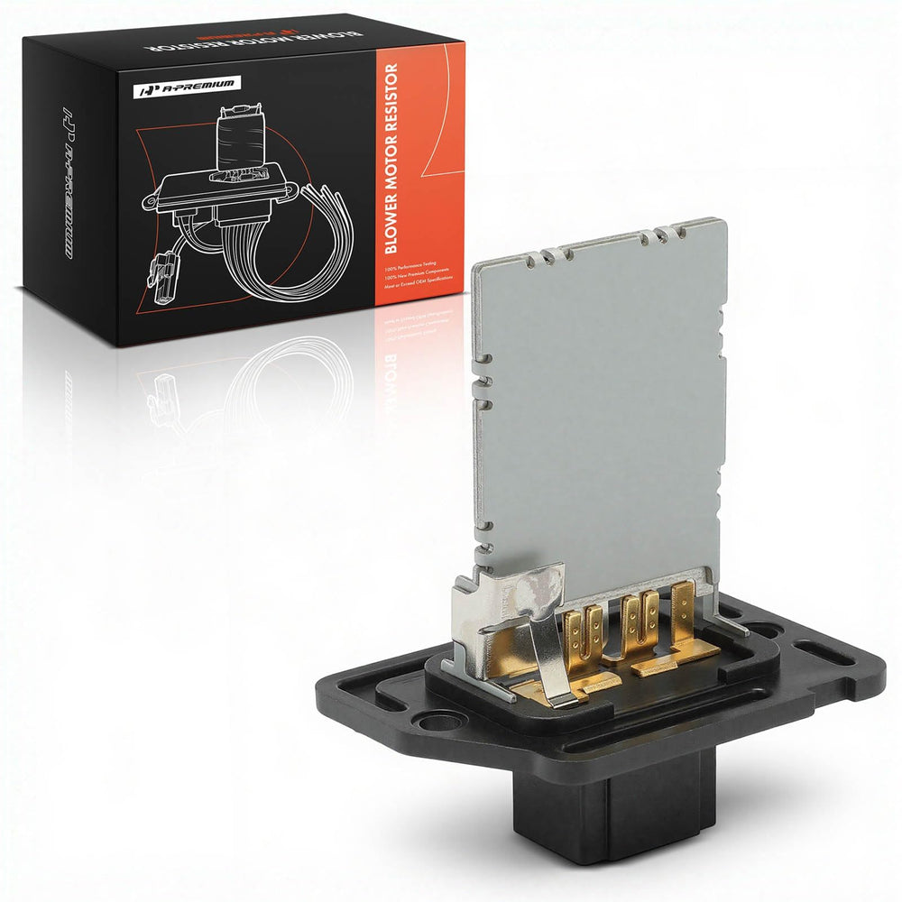 A-Premium front view of blower motor resistor showing compact design and straightforward replacement