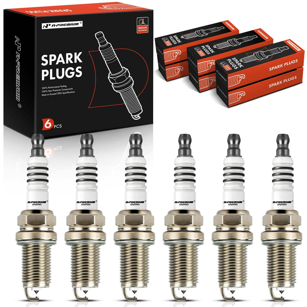 A-Premium front packaging showing six spark plugs and part information, clear fitment benefit