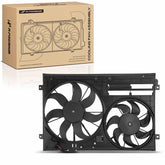 A-Premium front view assembled dual fans showing full shroud and fitment benefit
