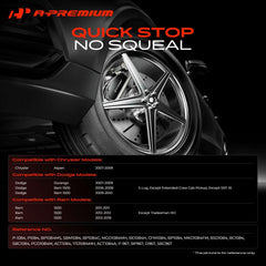 A-Premium front pad close-up showing fit and quiet operation benefits