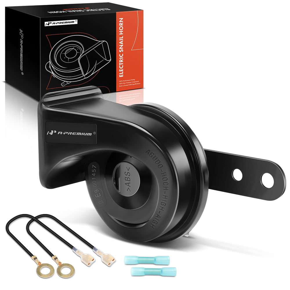 A-Premium front view of horn showing compact 80mm body and loud output
