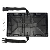 A.A battery tray front view showing sturdy cradle and secure fit