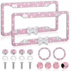 AceOrbit front license plate frame showing glam bow and protection benefits