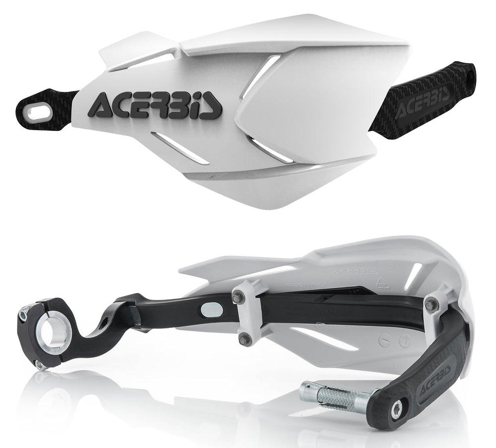 Acerbis X-Factory front view showing white-black guard and clear lever protection