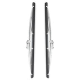AceSupever front view of two 15 inch stainless wiper blades showing polished finish and packaging, adds classic style