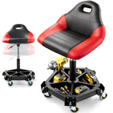 ACCUCRAFT front view of rolling shop stool shows sturdy frame and ergonomic seat for comfort