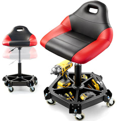 ACCUCRAFT front view of rolling shop stool shows sturdy frame and ergonomic seat for comfort