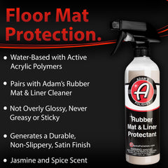 Adam's Polishes spraying protectant onto mat for even coverage
