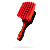 Adam's Polishes wheel brush front view showing ergonomic short handle and rubberized head for precise cleaning