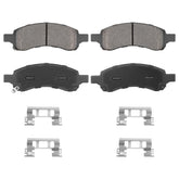 Aeagle front view of four brake pads showing fit and backing plate, clear compatibility benefit