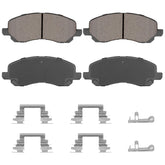 Aeagle front ceramic brake pads packaging showing compatibility and benefit
