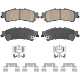 Aeagle rear ceramic brake pads front view showing full pad set and benefits