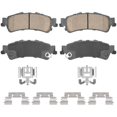 Aeagle rear ceramic brake pads front view showing full pad set and benefits
