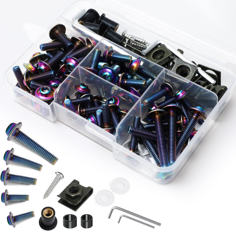 AEEAST front packaging showing full 177-piece fairing bolt kit and organization benefits