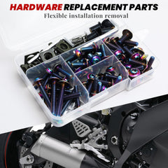 AEEAST bolts installed on a sportbike side fairing demonstrating secure fit and finished look