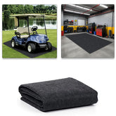 Ahpuhtan front view showing full mat protecting garage floor