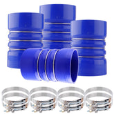 Ailbiuko front view of blue 4x6 silicone hump hose showing profile and ribs, durable fit
