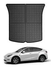 Aiqiying trunk mat front view showing full Model Y rear coverage and protection