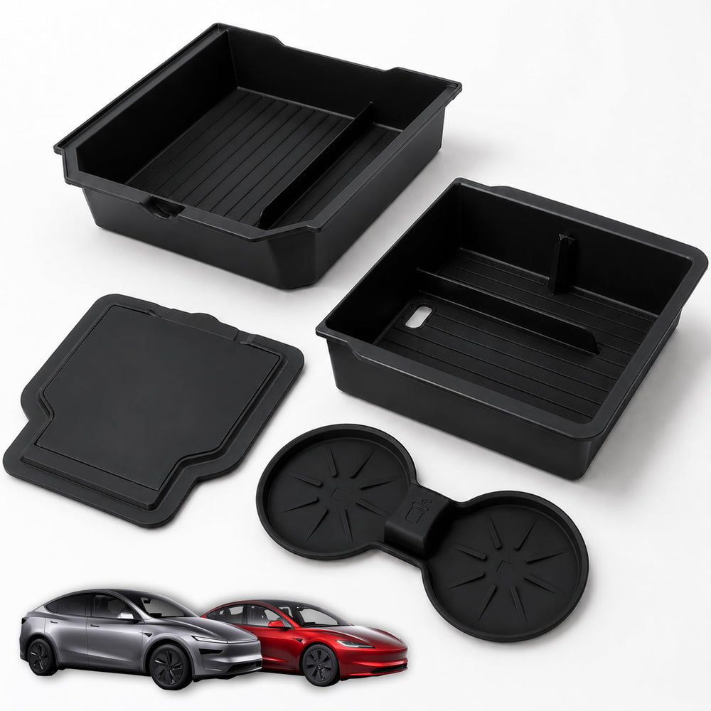 AIRVOLT front view installed in Tesla Model Y, adds organized storage