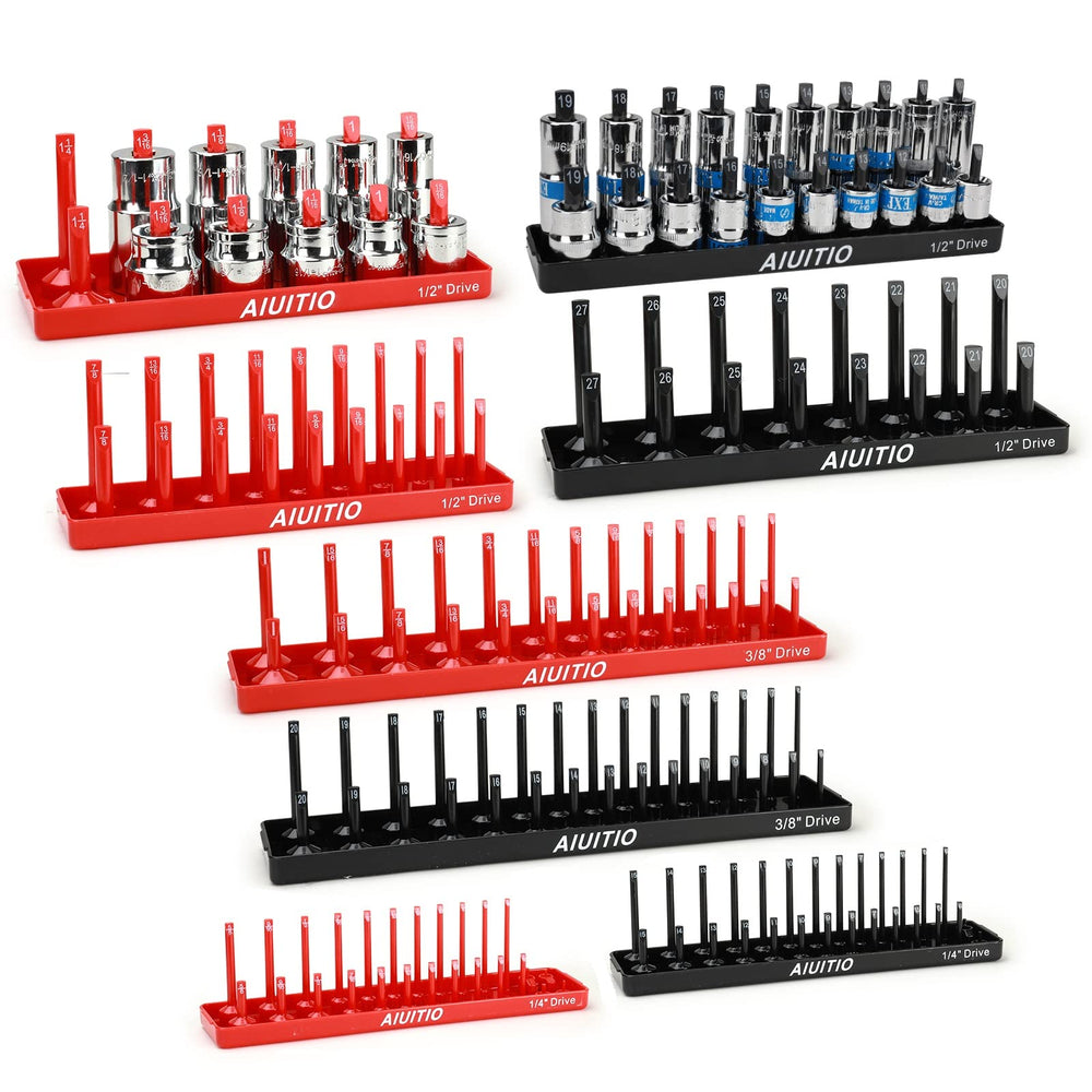AIUITIO front view of socket tray set showing color-coded rails and layout for fast access