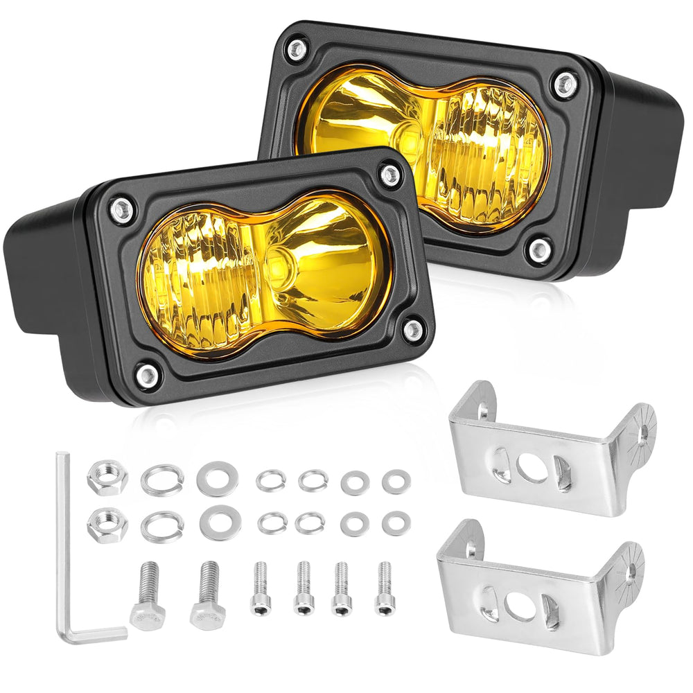 AKD Part front view of 3" yellow LED pod showing compact design and bright output