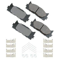 Akebono front packaging showing set of four pads and fitment benefits