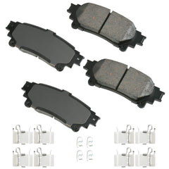 Akebono rear pads front packaging showing fit and quiet performance