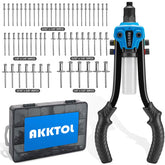 AKKTOL front view of rivet gun and organized rivet kit showing ready-to-use convenience