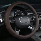 ALEMODR front view brown steering wheel cover showing stylish finish and protection