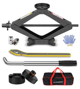 ALIXUEQIN front view scissor jack showing compact foldability and heavy-duty build