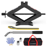 ALIXUEQIN scissor jack front view showing compact folded design and durability