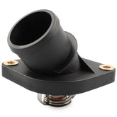 Allmotorparts thermostat housing front view showing durable construction benefit