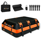 AlltoAuto front view of rooftop cargo bag showing waterproof shell and capacity benefit