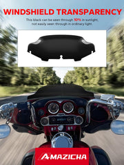 Amazicha windscreen mounted on Street Glide demonstrating low-profile fit and appearance