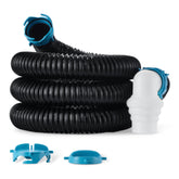 Amazon Basics front packaging showing complete 15 ft sewer hose kit and components for easy hookup