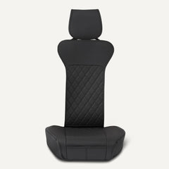Amazon Basics seat cover installed in car demonstrating quick fit and secure hold