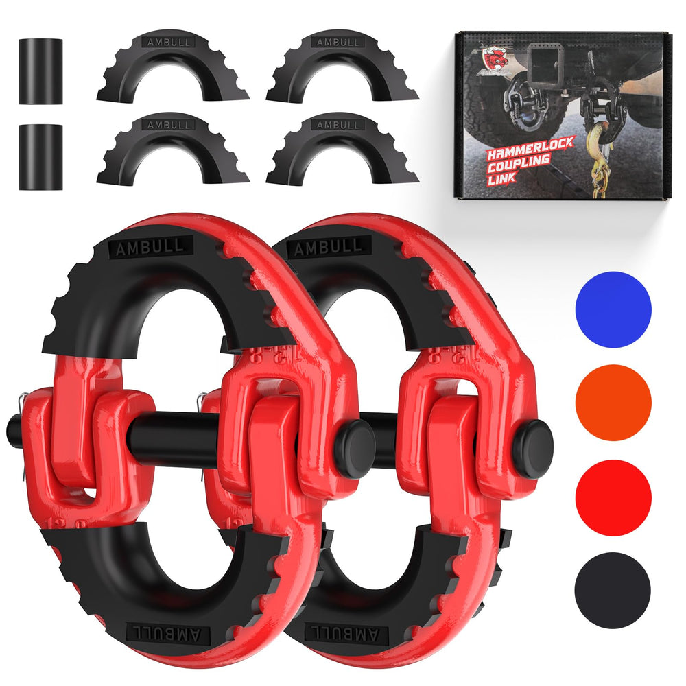 AMBULL front packaging showing red hammerlock links and included parts for easy identification