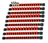 AMM front view of 9-piece socket organizer showing all three drive rails and tidy storage