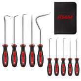 AMM front view of 10 piece pick set showing all tools and bag for quick identification