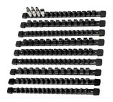 AMM front view of socket organizer kit showing all nine black rails and packaging benefit organized storage