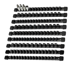 AMM front view of socket organizer kit showing all nine black rails and packaging benefit organized storage