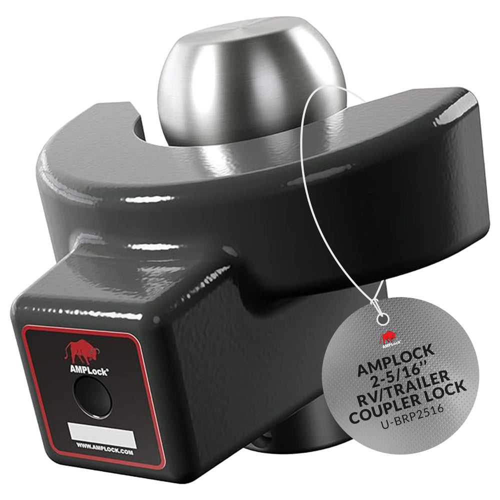 AMPLock front view on 2-5/16 inch coupler showing secure fit and quick protection
